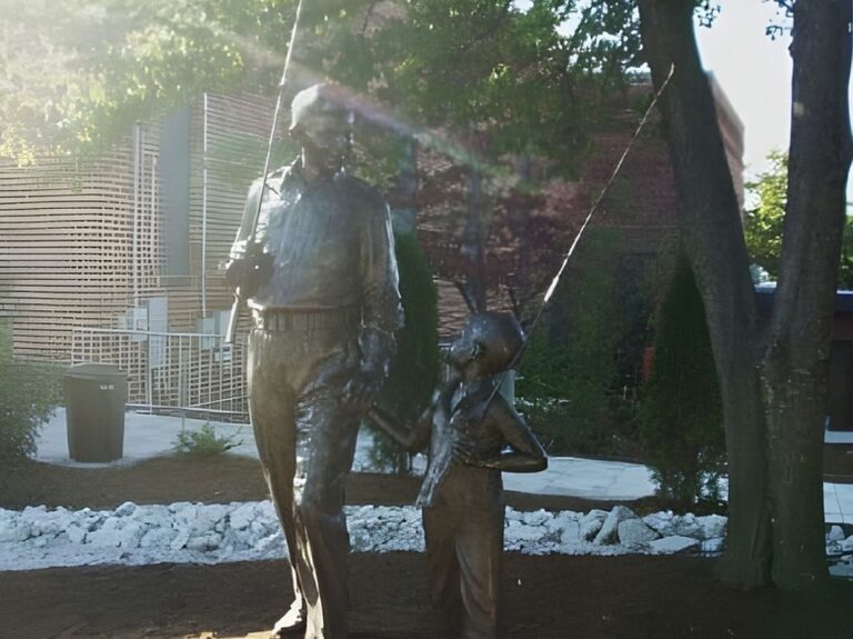 Bronze statue of Andy and Opie from The Andy Griffith Show in Mount Airy NC.