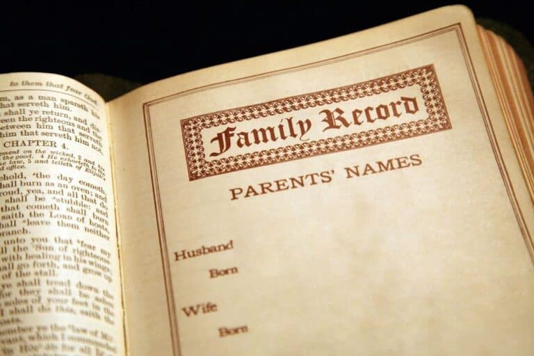 Blank family record page in a Bible used in Appalachian family history research.