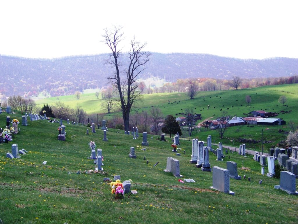 Historic cemetery overlooking burkes garden virginia and surrounding farmland