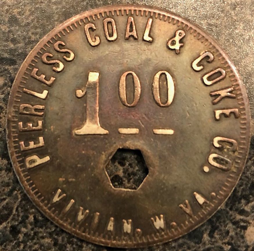 Peerless Coal and Coke Company coal scrip token used at company stores
