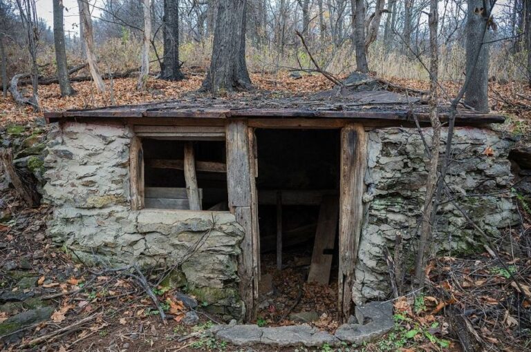 Stone entrance to one of the traditional Appalachian root cellars built into a hillside