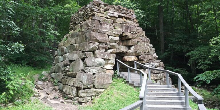 Iron furnaces in Appalachia stone stack at Cumberland Gap with intact structure and entry