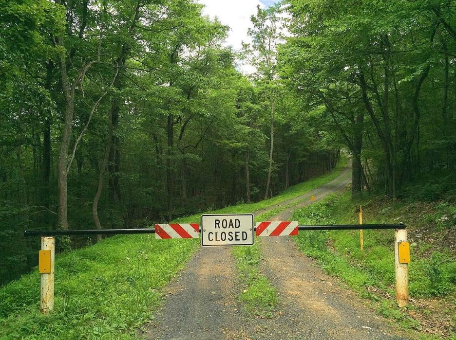 Jefferson National Forest road closed gate showing restricted access point