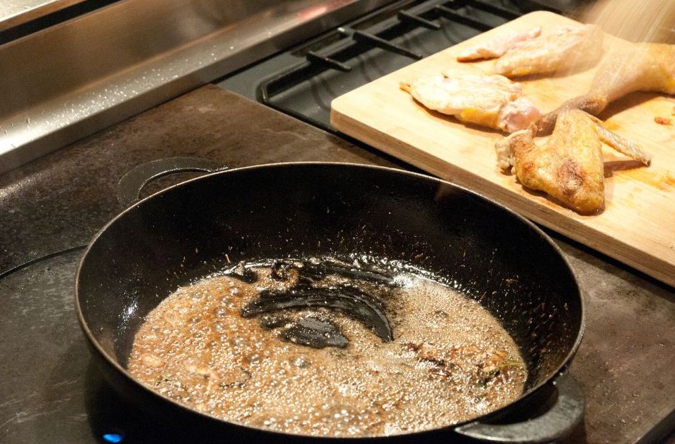 Cast iron skillet with bacon drippings used in mountain pantry cooking