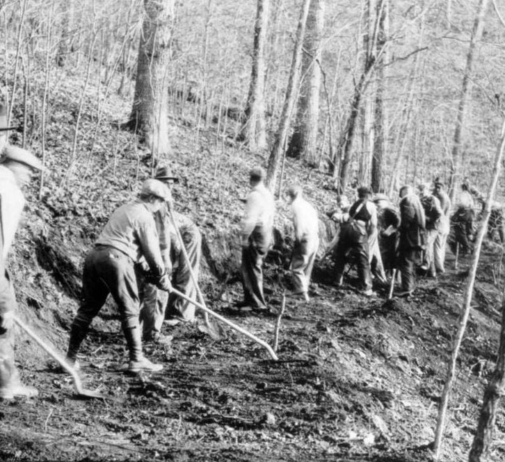 German POW forestry crew working on a mountain slope in the Blue Ridge