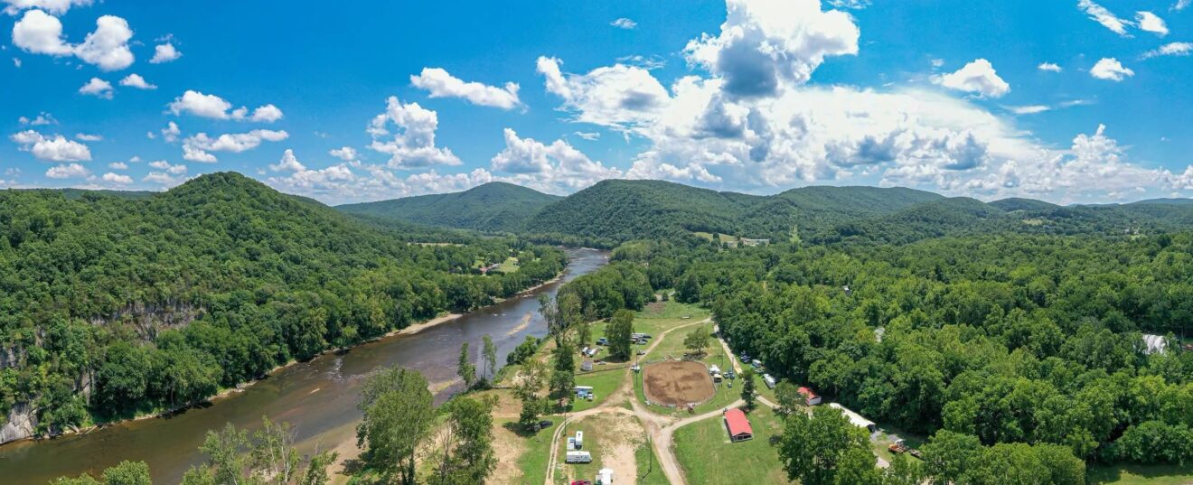 Ivanhoe Virginia along the New River with the Jubilee grounds visible in the valley