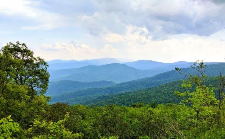 Blue Ridge Mountains overlook showing layers of mountain ridges