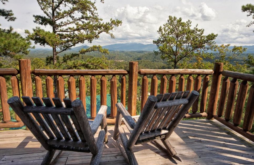 Rustic mountain porch overlooking the Blue Ridge Mountains